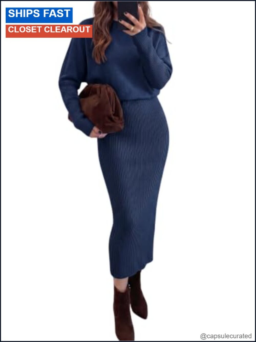 Ribbed Knit Sweater Dress Long Sleeve Bodycon Midi Fall Winter
